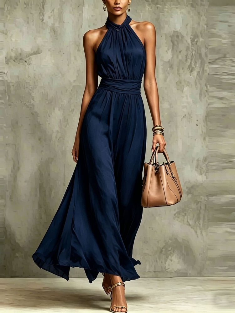 Solid color halter dress