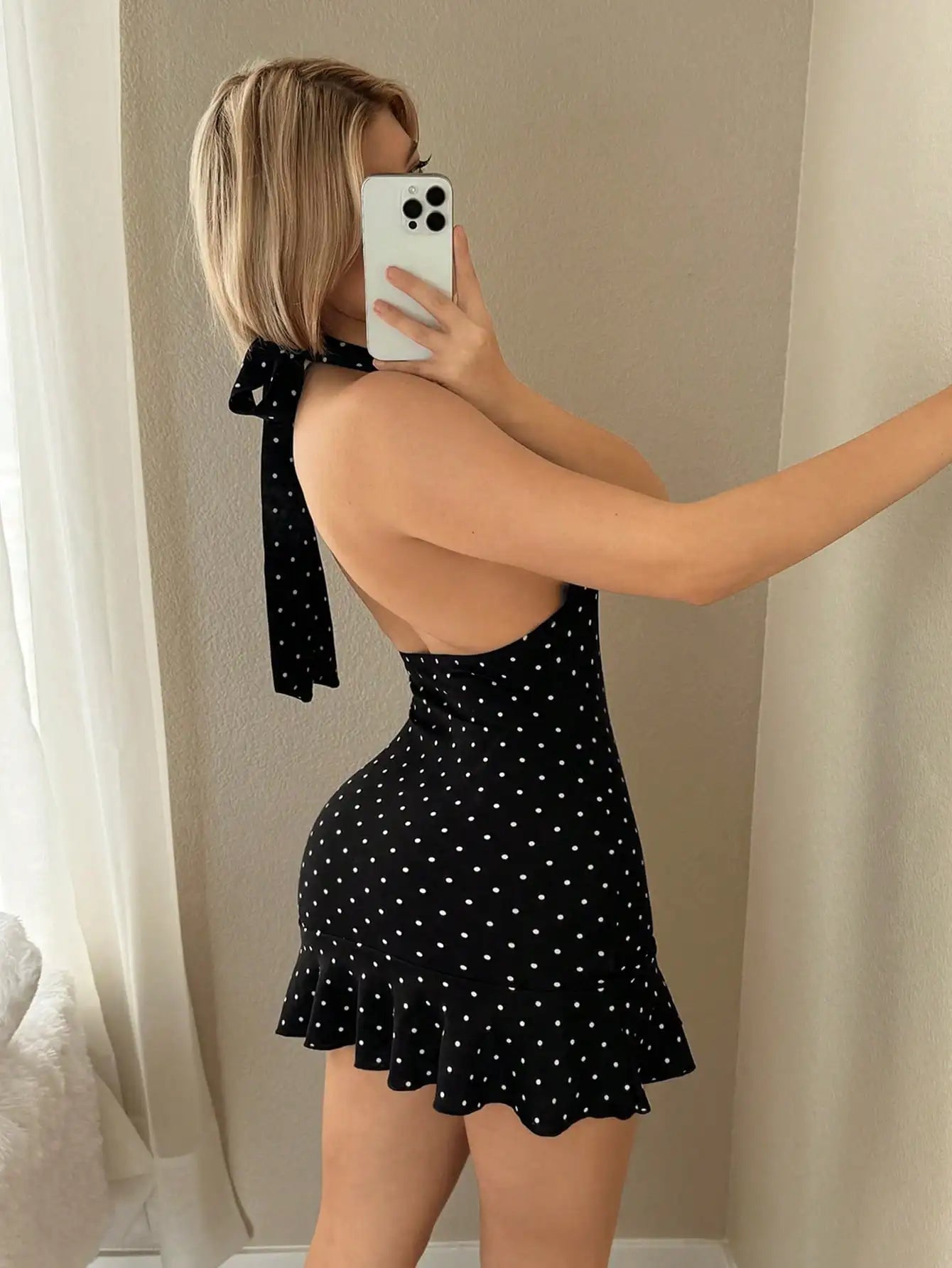 Halter Ruffle Hem Mini Dress