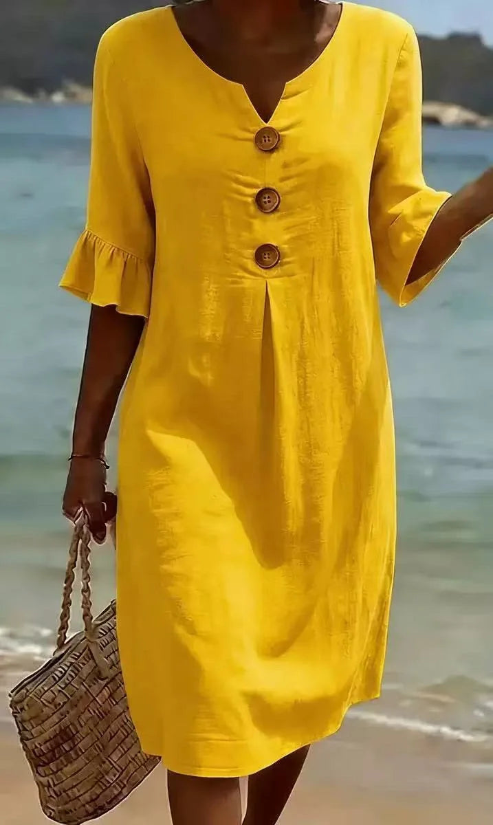 Yellow button front dress