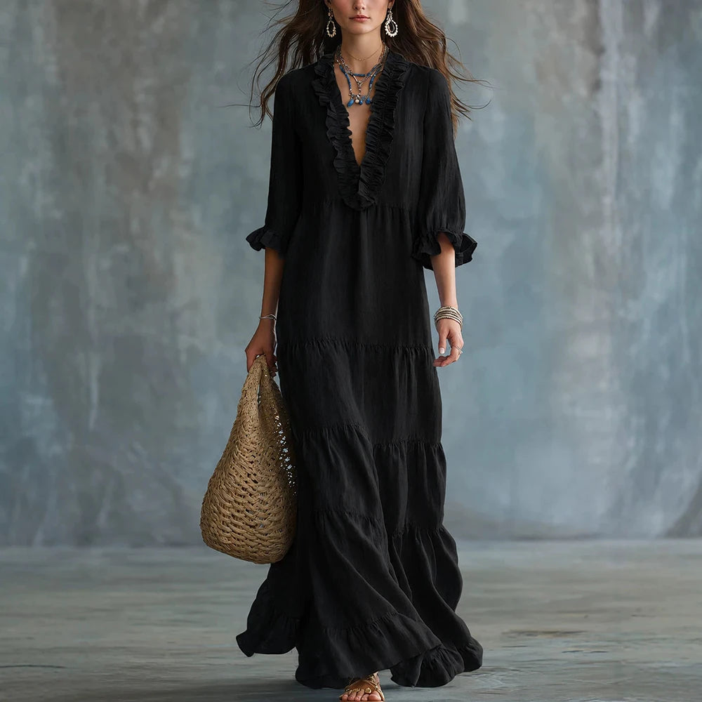 Black ruffle maxi dress