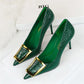 10cm Pointed Toe High Heel Pumps with Metal Buckle