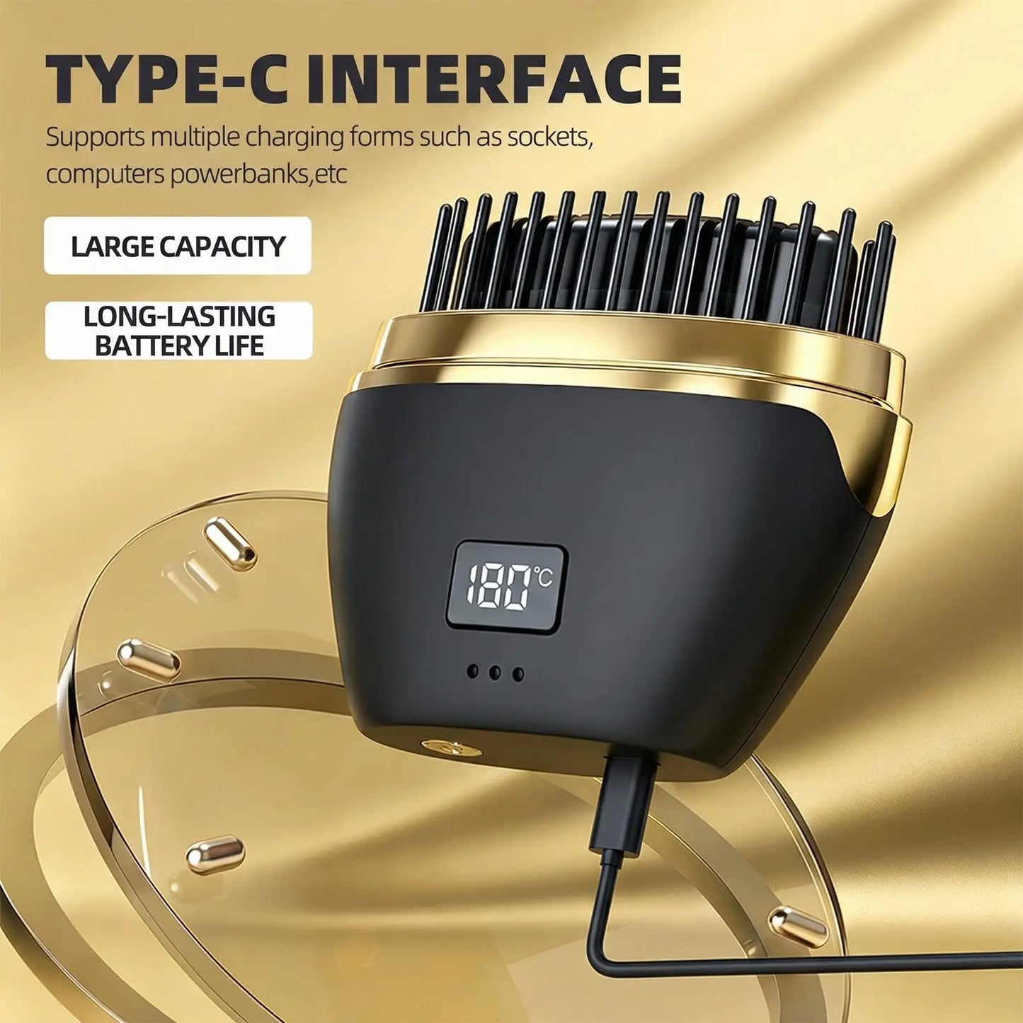 Heated Hair Straightening Brush: Digital Temperature Styling Comb with Protective Cover