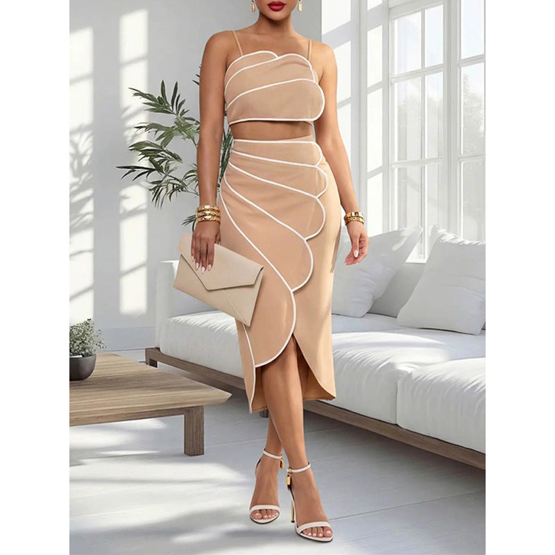 Petal detail skirt Set Outfit: Contrast Piping Skirt Set