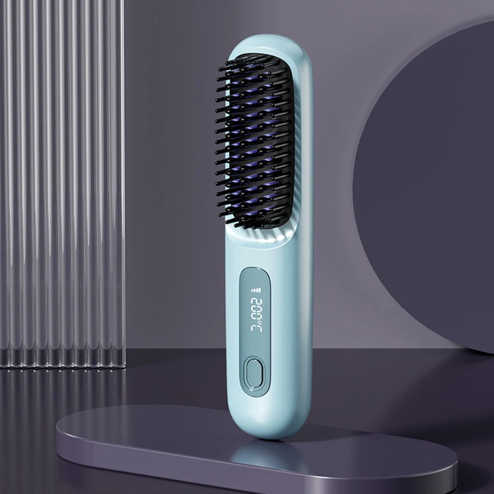 Wireless Hair Straightening Brush: Rechargeable Hair Smoothing Brush with Adjustable Temperature Control