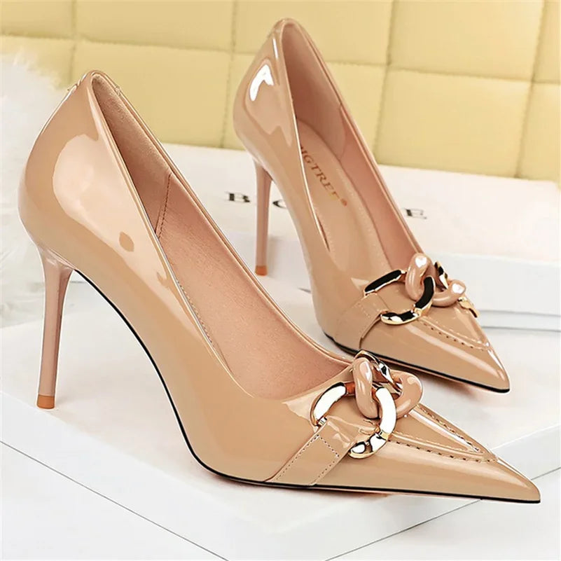 Stiletto Heels with Metal Chain – Sexy Bridal Pumps