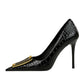 10cm Pointed Toe High Heel Pumps with Metal Buckle