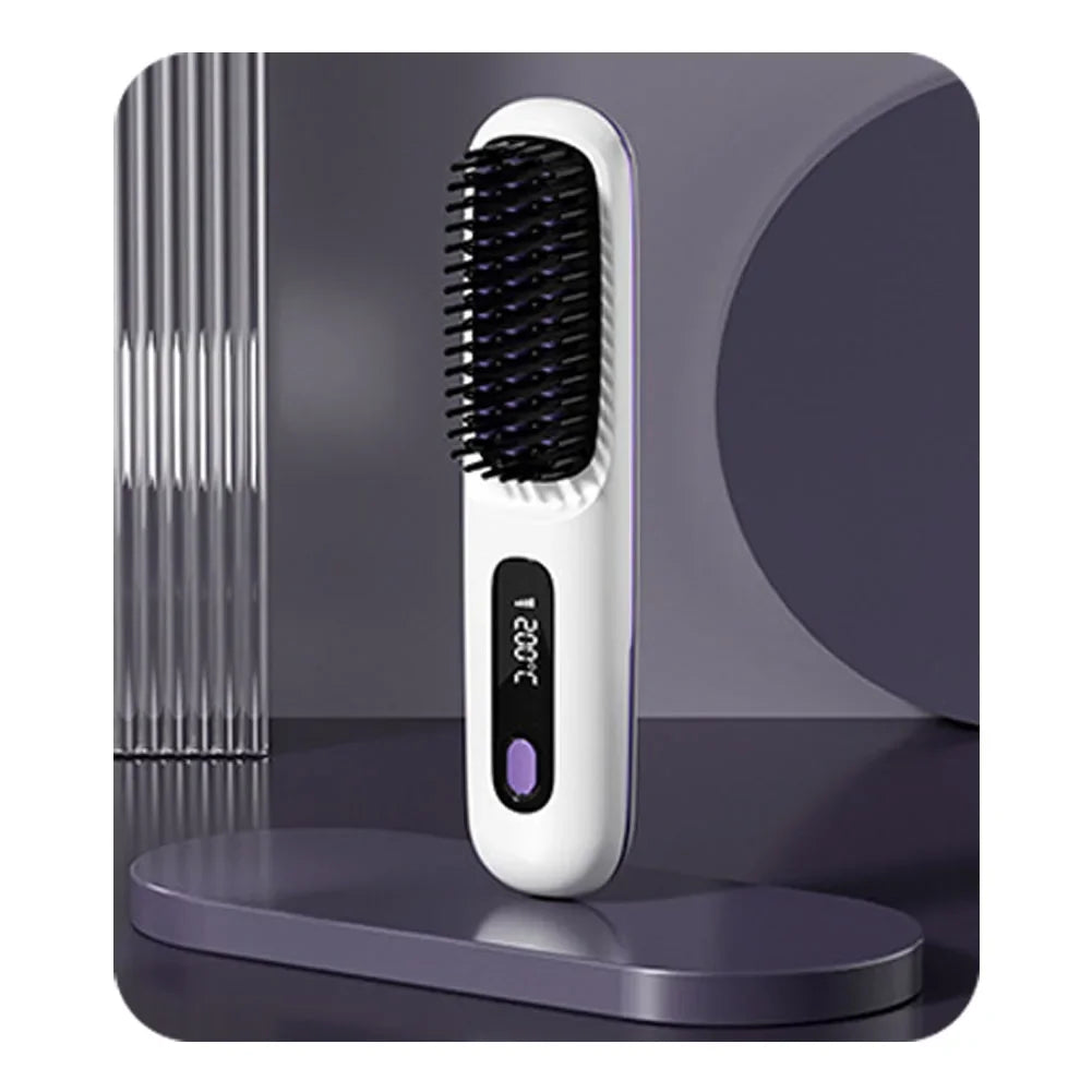 Wireless Hair Straightening Brush: Rechargeable Hair Smoothing Brush with Adjustable Temperature Control