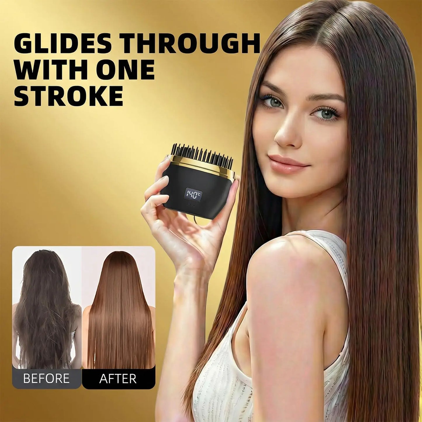 Heated Hair Straightening Brush: Digital Temperature Styling Comb with Protective Cover