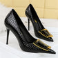 10cm Pointed Toe High Heel Pumps with Metal Buckle