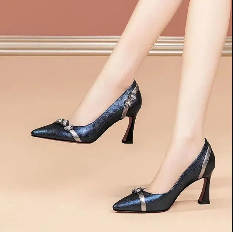 Classic Navy Blue Block Heel Shoes