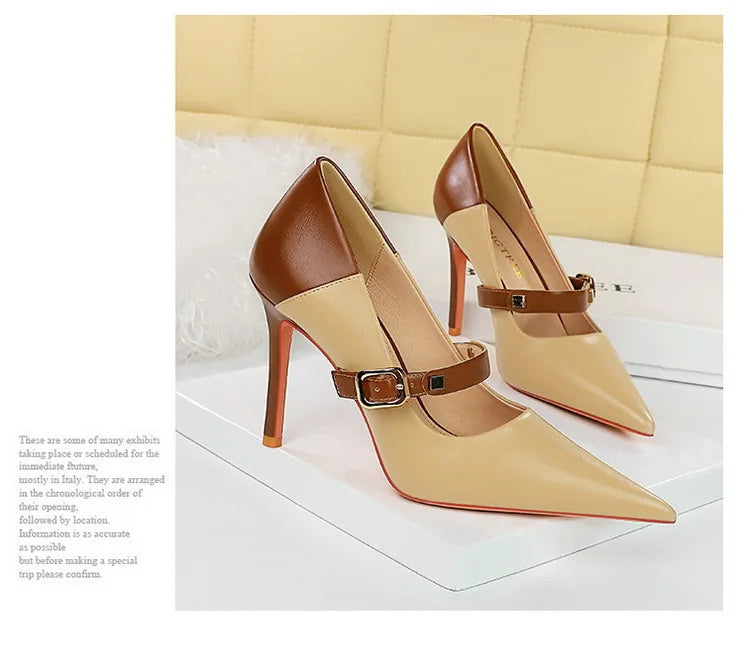 Retro Mixed Color Stiletto Pumps – Stylish Office Heels