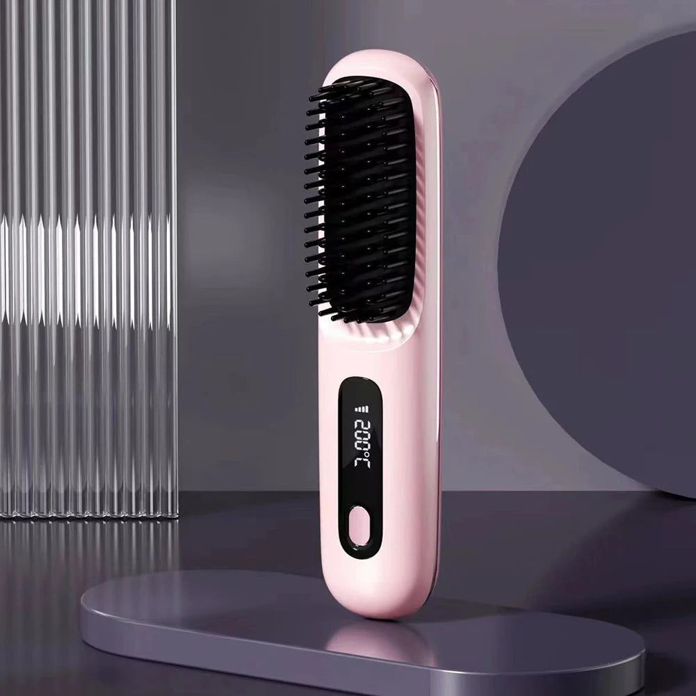 Wireless Hair Straightening Brush: Rechargeable Hair Smoothing Brush with Adjustable Temperature Control