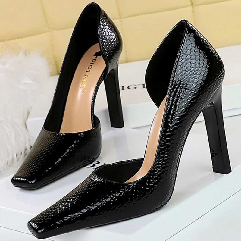 Serpentine Patent Leather 11cm High Heels | Square Toe Pumps