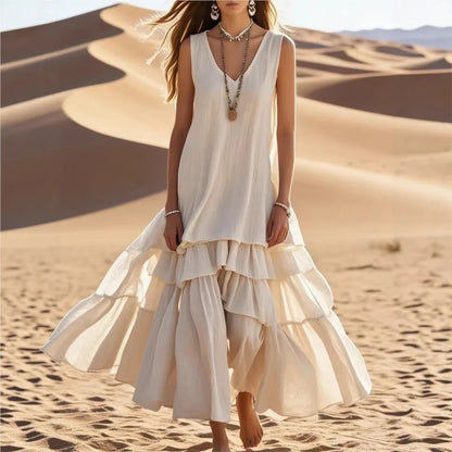 V Neck Tiered Maxi Dress: Bohemian Ruffle Dress