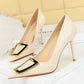 10cm Pointed Toe High Heel Pumps with Metal Buckle