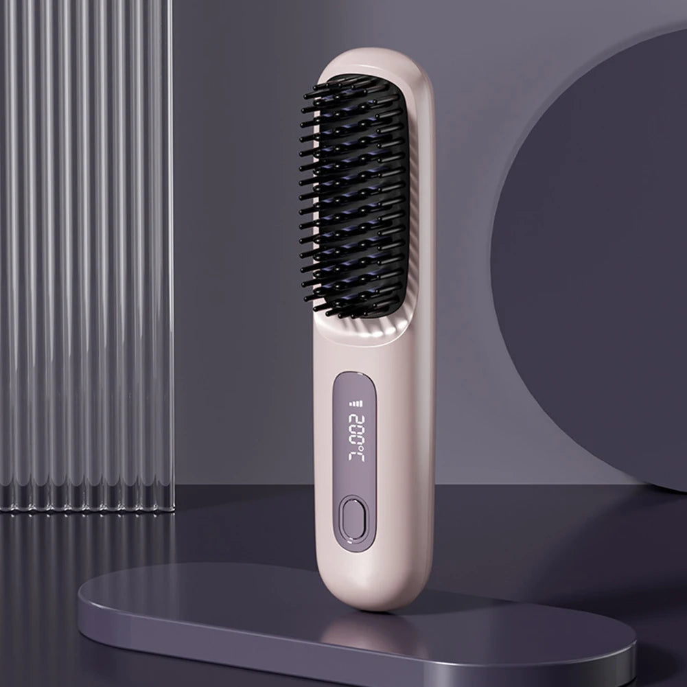 Wireless Hair Straightening Brush: Rechargeable Hair Smoothing Brush with Adjustable Temperature Control