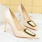 10cm Pointed Toe High Heel Pumps with Metal Buckle