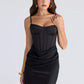 Elegant Spaghetti Strap Corset Dress: Draped Waist and Formal Evening Style