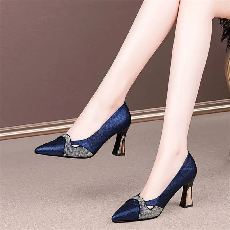 Classic Navy Blue Block Heel Shoes