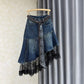 Patchwork Denim Skirt: Asymmetrical Layered Midi Skirt