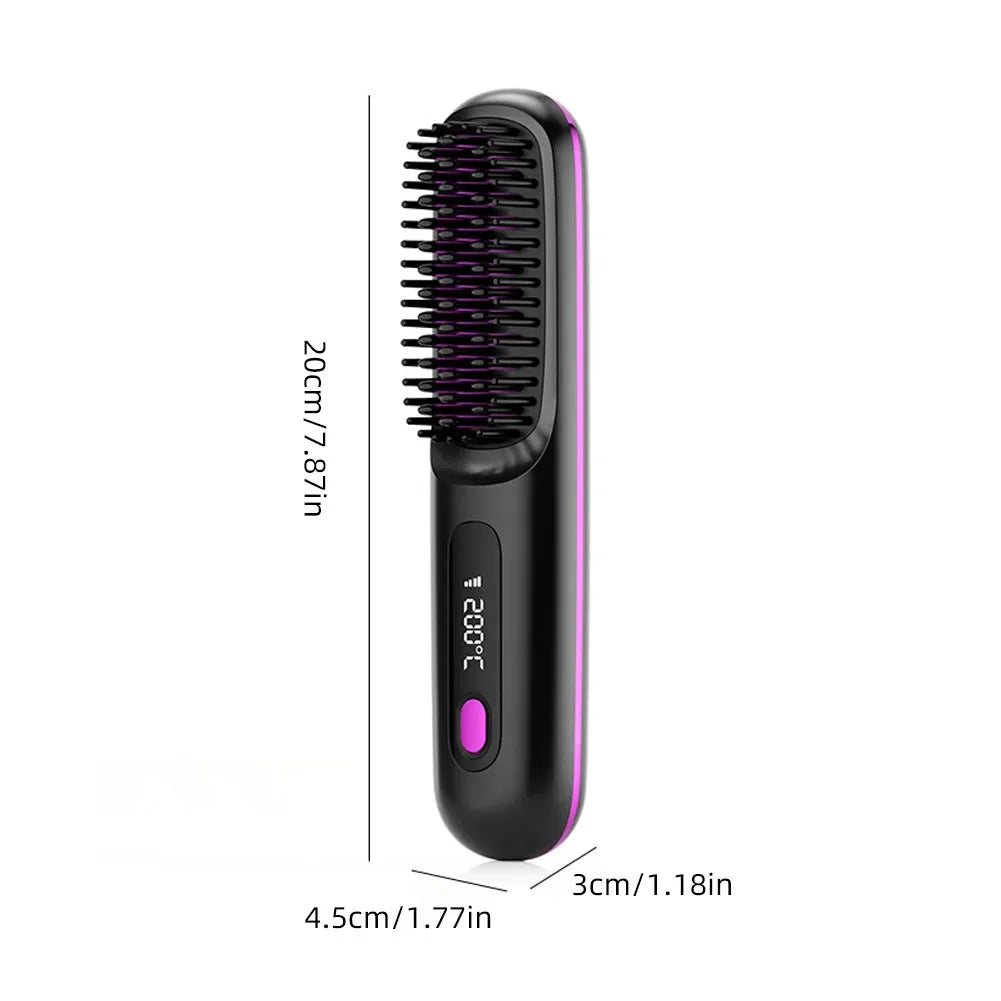 Wireless Hair Straightening Brush: Rechargeable Hair Smoothing Brush with Adjustable Temperature Control