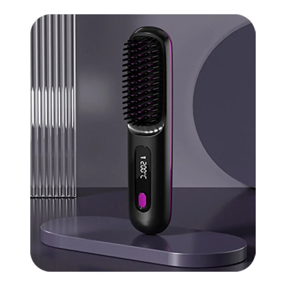 Wireless Hair Straightening Brush: Rechargeable Hair Smoothing Brush with Adjustable Temperature Control