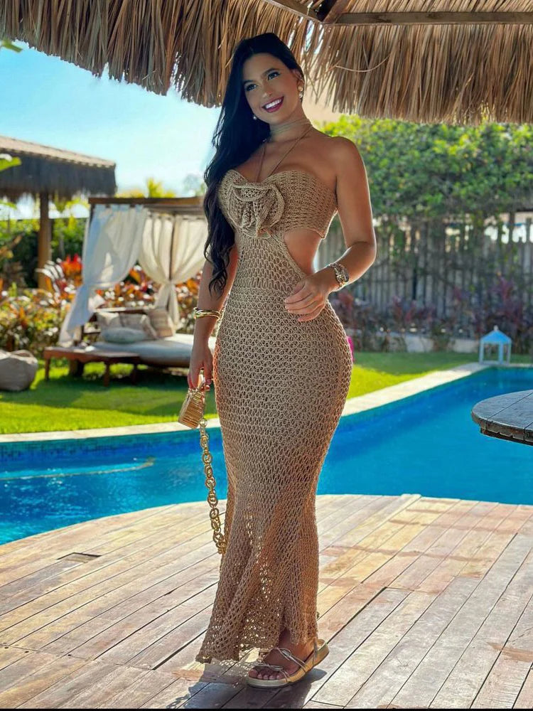 Knitted Women Dress: Beach Party  See-Through Spaghetti Strap Dress