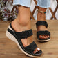 Studded Flower Wedge Sandals: Open Toe Perforated Slip-On Platform Sandals