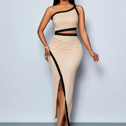 Summer Vacation Dress:   One-ShoulderHigh Slit Dress