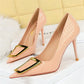 10cm Pointed Toe High Heel Pumps with Metal Buckle