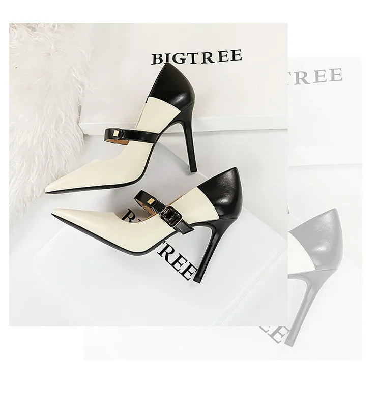 Retro Mixed Color Stiletto Pumps – Stylish Office Heels