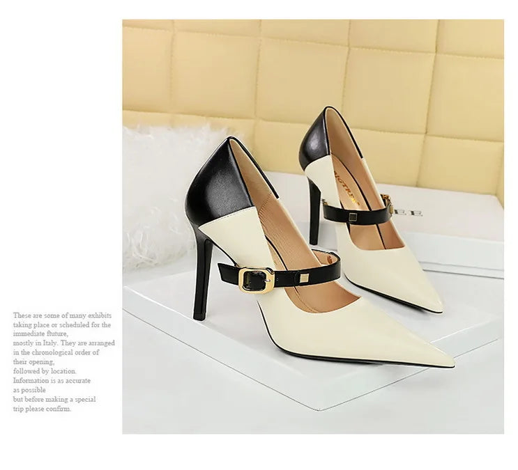 Retro Mixed Color Stiletto Pumps – Stylish Office Heels