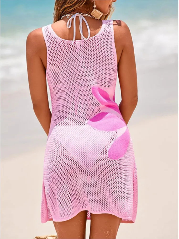 Pink Mesh Beach Dress Back view