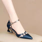 Navy Blue Leather Square Heel Pumps for Women | Classic Office & Work Shoes