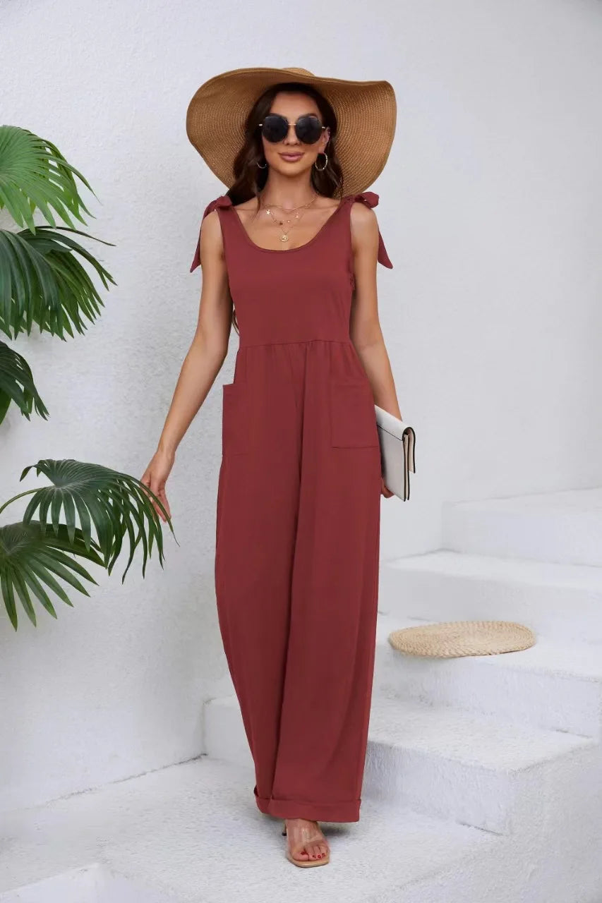 Sleeveless tie shoulder jumpsuit