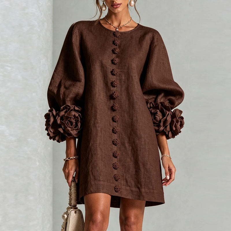 Brown flower cuff mini dress