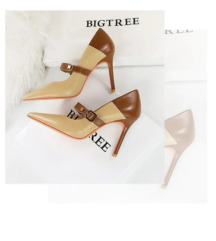 Retro Mixed Color Stiletto Pumps – Stylish Office Heels