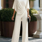 Draped Blouse Pants Set: Batwing Sleeve Top and Wide Leg Pants Elegant Formal Outfit