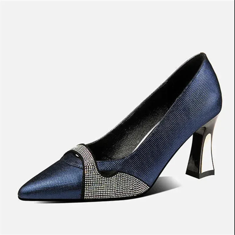 Classic Navy Blue Block Heel Shoes