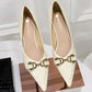 Retro Low Heel Pointed Toe Pumps with Metal Chain Buckle