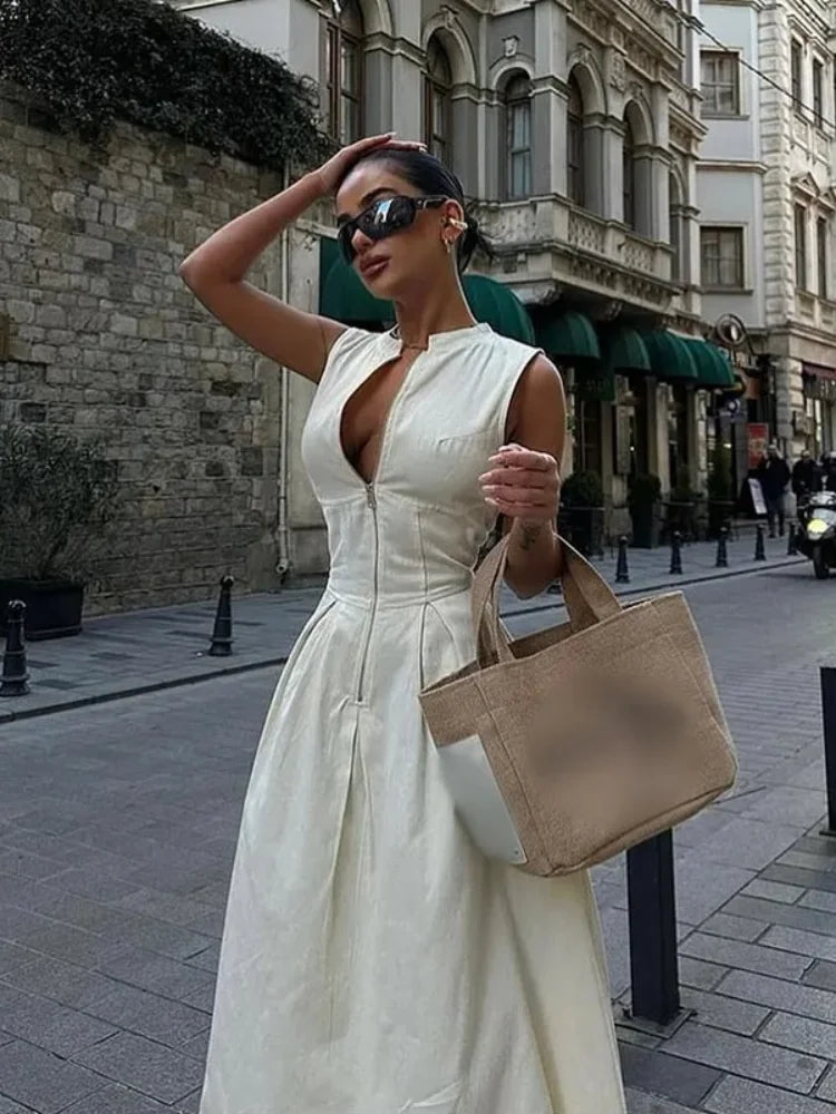 Summer Formal Dress: Sleeveless High Waist Elegant Maxi Dress