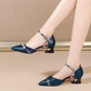 Navy Blue Leather Square Heel Pumps for Women | Classic Office & Work Shoes