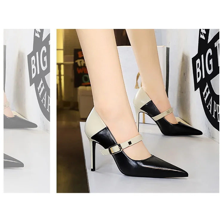 Retro Mixed Color Stiletto Pumps – Stylish Office Heels