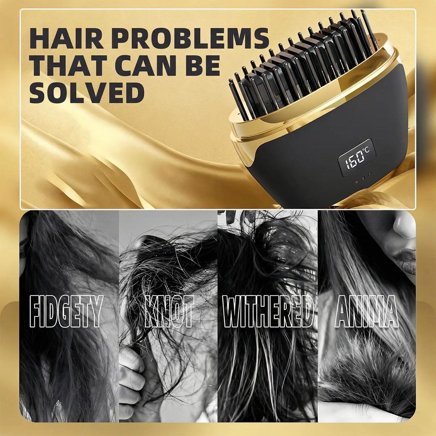 Heated Hair Straightening Brush: Digital Temperature Styling Comb with Protective Cover