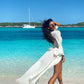 White long sleeve beach coverup