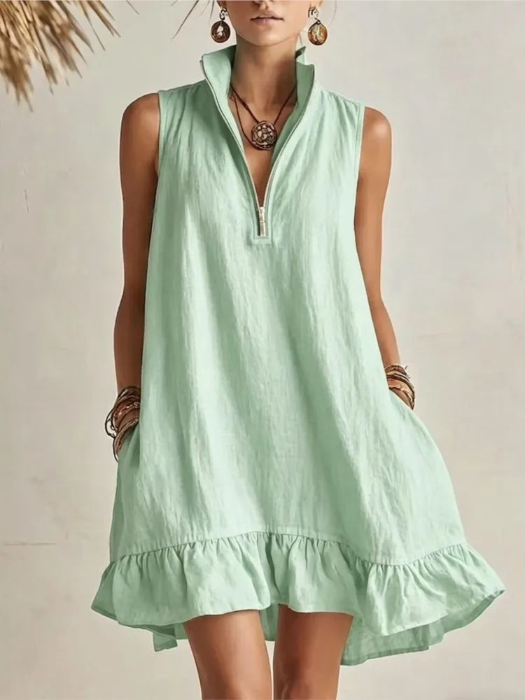 Stand Collar Mini Dress