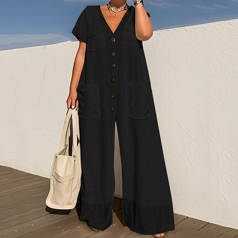 Button Detail Wide Jumpsuit