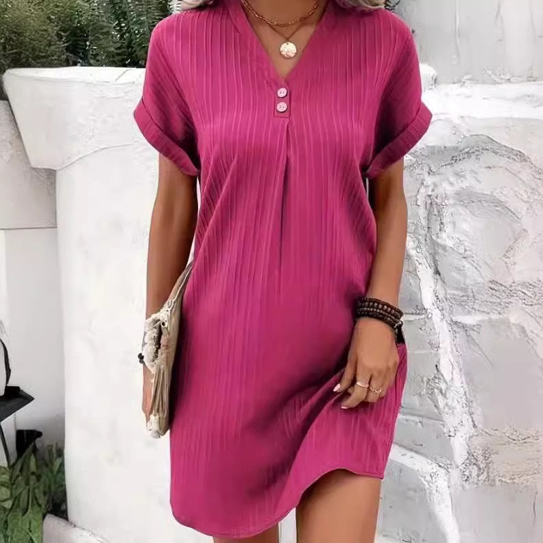 Pink V neck mini dress