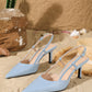 Blue mid heel slingback shoes
