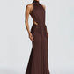 Elegant Brown Backless Evening Dress